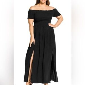 City Chic Elegant Off the Shoulder Black Maxi Dress